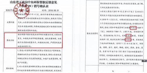2018年11月1日，中央第三生態(tài)環(huán)境保護(hù)督察組進(jìn)駐山東省開展“回頭看”。通過對(duì)相關(guān)部門走訪問詢，并抽查有關(guān)企業(yè)，發(fā)現(xiàn)山東省物流運(yùn)輸企業(yè)違規(guī)使用普通柴油或其他高硫分燃油問題依然十分突出，柴油貨車尾氣污染嚴(yán)重。  一、基本情況  《大氣污染防治法》明確，禁止向汽車和摩托車銷售普通柴油以及其他非機(jī)動(dòng)車用燃料。第一輪中央環(huán)保督察反饋指出，山東省以普通柴油替代車用柴油的情況較多，濱州等地市大量物流運(yùn)輸企業(yè)違規(guī)使用普通柴油，尾氣污染問題突出。  為此，山東省整改方案要求，杜絕違規(guī)使用普通柴油的情況，并明確由原省工商局負(fù)責(zé)部署推進(jìn)相應(yīng)整改工作。原省工商局于2018年8月1日上報(bào)山東省環(huán)境保護(hù)督察反饋意見整改工作領(lǐng)導(dǎo)小組，聲稱該問題完成整改并銷號(hào)。  二、主要問題  督察發(fā)現(xiàn)，原山東省工商局作為整改責(zé)任主體沒有認(rèn)真履行整改職責(zé)，未就整改工作進(jìn)行部署推進(jìn)，整改任務(wù)目標(biāo)完全落空，全省物流運(yùn)輸企業(yè)違規(guī)使用普通柴油或高硫分燃油問題依然普遍存在。  （一）違規(guī)售油無人管。督察組抽查3個(gè)地市的4家煉化公司，發(fā)現(xiàn)這些煉化公司違規(guī)大量向物流運(yùn)輸企業(yè)銷售普通柴油或其他高硫分燃油，導(dǎo)致這些柴油大量替代車用柴油使用，污染嚴(yán)重。2018年，東營齊潤化工有限公司將3萬余噸硫含量近2000mg/kg的常壓柴油售給物流運(yùn)輸企業(yè)和加油站，墾利石化有限公司也將3萬余噸硫含量2000-3000mg/kg的燃油售給相關(guān)物流運(yùn)輸企業(yè)和加油站，硫含量最高超標(biāo)約300倍。2017年中央環(huán)保督察以來，山東匯豐石化集團(tuán)有限公司將近40萬噸普通柴油銷往多家物流運(yùn)輸企業(yè)，濰坊市昌邑石化有限公司將5萬余噸國Ⅳ和國Ⅴ的普通柴油售給物流運(yùn)輸企業(yè)?，F(xiàn)場抽查發(fā)現(xiàn)，物流運(yùn)輸企業(yè)多數(shù)在自身停車場內(nèi)私自安裝加油裝置，將所購違規(guī)油品自用，昌邑市盛宏物流有限公司甚至違法轉(zhuǎn)售其他社會(huì)車輛。   圖1 昌邑市盛宏物流有限公司在停車場內(nèi)私設(shè)加油裝置  （二）督察整改做樣子。原省工商局作為督察整改的責(zé)任主體，接受任務(wù)時(shí)服從安排，實(shí)際整改時(shí)做做樣子。督察反饋明確指出問題主要是煉化公司違法向物流運(yùn)輸企業(yè)銷售普通柴油替代車用柴油使用，導(dǎo)致汽車尾氣污染。但原省工商局等部門整改時(shí)僅部署對(duì)加油站和成品油倉儲(chǔ)批發(fā)企業(yè)的檢查，沒有將煉化公司到物流運(yùn)輸企業(yè)的黑色鏈條作為查處對(duì)象。整改工作指東打西，真正問題沒有觸及。另外，整改方案明確的目標(biāo)是“強(qiáng)化日常監(jiān)督管理，杜絕違規(guī)使用普通柴油”；但原省工商局擅自在銷號(hào)材料中將目標(biāo)改為“針對(duì)加油站開展專項(xiàng)整治行動(dòng)”，以此蒙混過關(guān)，虛假銷號(hào)。   圖2 原省工商局在銷號(hào)確認(rèn)表上弄虛作假  （三）執(zhí)法監(jiān)管走過場。2017年以來，山東省各市共打擊取締非法加油點(diǎn)近2000家，但僅對(duì)涉案物流運(yùn)輸企業(yè)進(jìn)行了處罰，未能以此為線索追根溯源，對(duì)源頭煉化公司違規(guī)售油問題進(jìn)行查處，煉化企業(yè)到物流運(yùn)輸企業(yè)的黑色鏈條始終未被斬?cái)唷? 一些煉化企業(yè)長期游離于監(jiān)管之外，缺乏對(duì)法律的敬畏。2018年8月，生態(tài)環(huán)境部調(diào)研發(fā)現(xiàn)中國化工集團(tuán)山東昌邑石化有限公司涉嫌違法生產(chǎn)銷售國Ⅳ普通柴油，但在進(jìn)一步調(diào)查時(shí)，企業(yè)拒絕配合，不提供相關(guān)臺(tái)賬，并臨時(shí)編造相關(guān)記錄。“回頭看”進(jìn)駐后，督察組再次現(xiàn)場檢查，要求企業(yè)提供儲(chǔ)運(yùn)臺(tái)賬，企業(yè)依然拒絕提供，并繼續(xù)編造謊言，提供虛假材料，性質(zhì)十分惡劣。  對(duì)此，濰坊市查處不嚴(yán)不實(shí)，甚至試圖蒙混過關(guān)。在督察組兩次督導(dǎo)后，查處工作依然走過場，在未調(diào)度企業(yè)生產(chǎn)記錄和儲(chǔ)運(yùn)臺(tái)賬等關(guān)鍵證據(jù)的情況下，即采信企業(yè)說法，甚至未調(diào)閱生產(chǎn)記錄就作出該企業(yè)2018年未生產(chǎn)銷售國Ⅳ普通柴油的結(jié)論。直到督察組再次督導(dǎo)、進(jìn)一步明確要求后才加大查處力度，發(fā)現(xiàn)該企業(yè)2018年實(shí)際以燃料油名義違規(guī)銷售國Ⅳ普通柴油4萬多噸。  三、原因分析  原山東省工商局不在整改落實(shí)中下功夫，反而在整改銷號(hào)上動(dòng)腦筋，表面整改，虛假整改問題突出。  山東省有關(guān)地市不敢動(dòng)真碰硬，對(duì)違法銷售不合格油品的黑色鏈條整治不力，未能對(duì)油品來源追根溯源，未對(duì)煉化企業(yè)的違法行為依法查處。